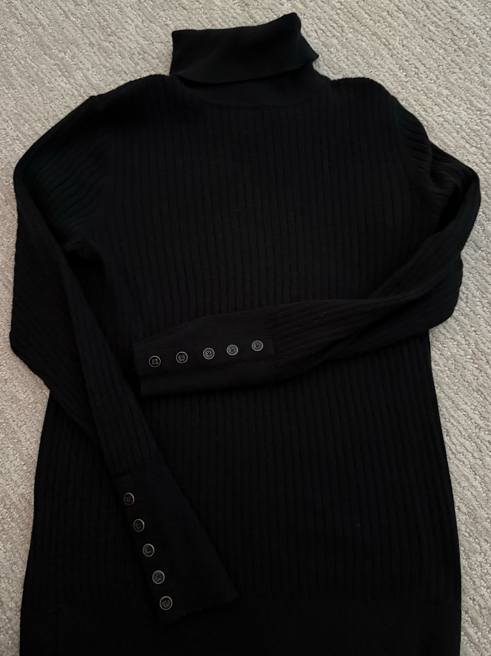 Talbots Black Ribbed Turtleneck Sweater with Button-Sleeve Detail misses size S